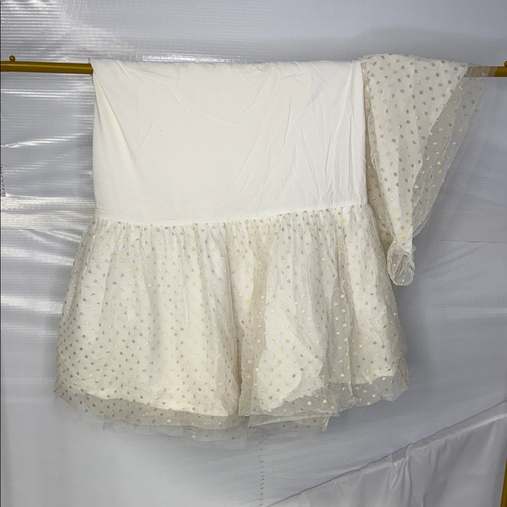 PB Teen Emily & Merritt Twin White and Gold Polka Dot Tulle Bed Skirt
